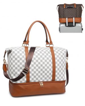Monogram Pattern Brown and White Duffle Bag