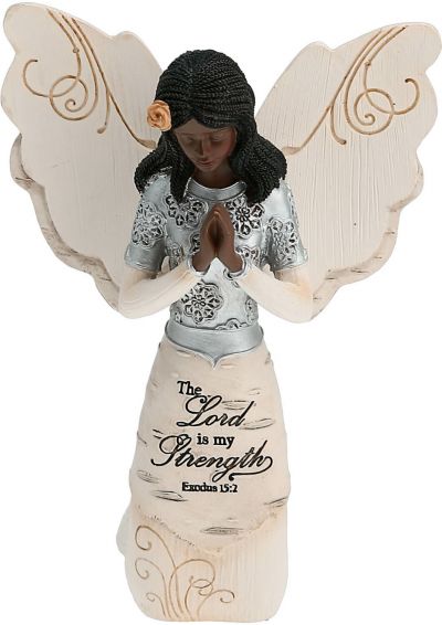 Ebony Angel Kneeling and  Praying The Lord is My Strength Figurine