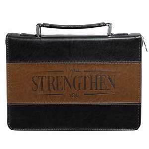 I will Strengthen You Lux Leather Two Toned Black and Brown Bible Cover