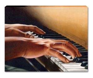 Jammin I Hands Playing a Piano Black Art Canvas