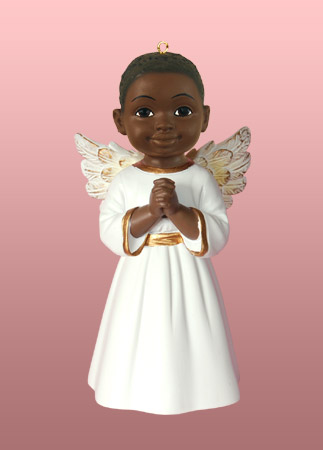 African American Prayer Boy Angel in White Ornament