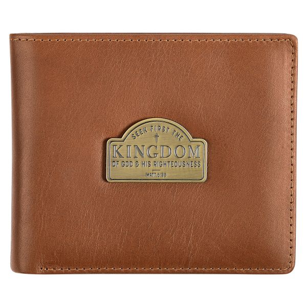 Seek First the Kingdom Saddle Tan Mens Genuine Leather Wallet
