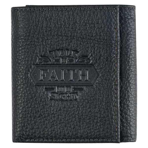 Walk By Faith Not By Sight Mens Black Genuine Leather Wallet