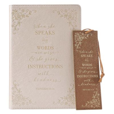 When She Speaks Faux Leather Journal and Bookmark Gift Set for Women