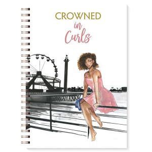 African American Woman Crowned in Curls with pink dress Black Art Spiral Journal #1