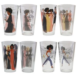 African American Sister Friends Black Artwork Drinking Glass Set