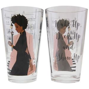 African American Sister Friends Black Artwork Drinking Glass Set #2