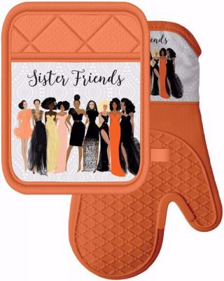 African American Sister Friends Oven Mitt and Pot Holder #1