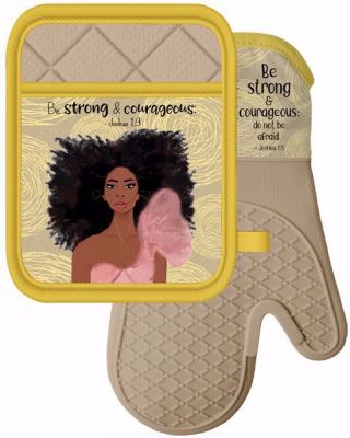 African American Strong Girl Oven Mitt and Pot Holder
