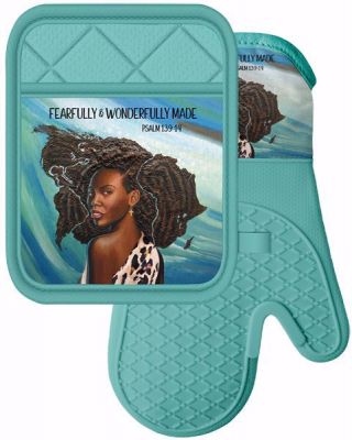 Wonderfully Made African American Women Oven Mitt and Pot Holder #1