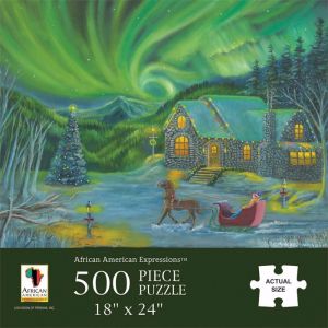 Northern Lights Christmas Scene Jigsaw Puzzle