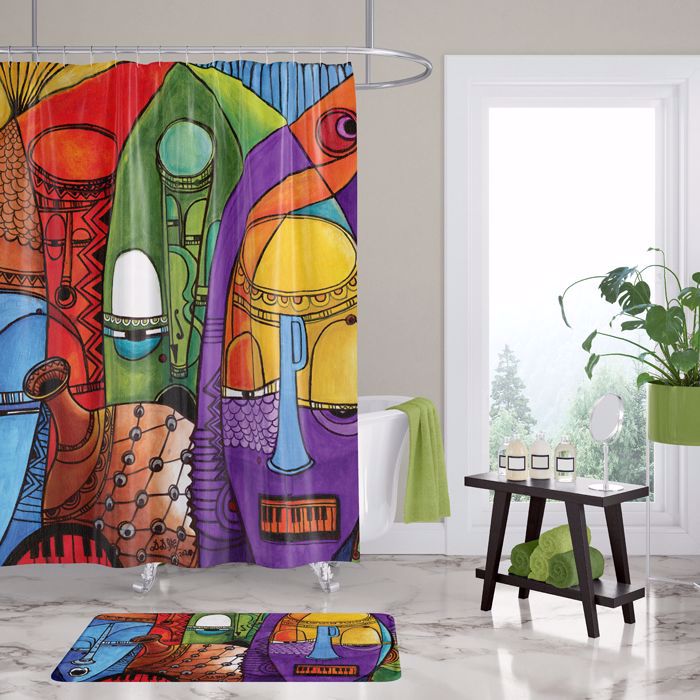 Niyae Com Jazz Masks Afrocentric Shower Curtain