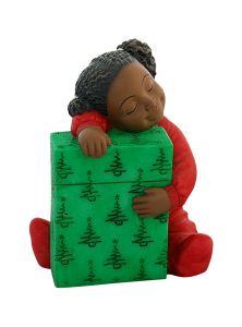 African American Girl Hugging Christmas Present Decoration