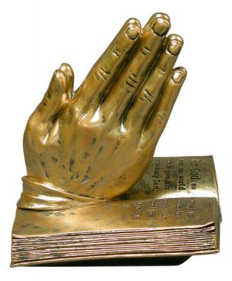Bronze Praying Hands With Bible Figurine