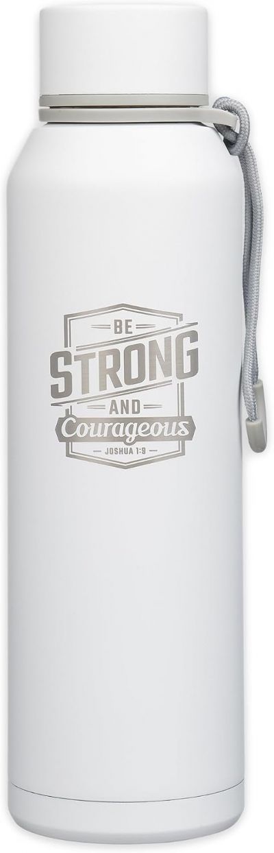 Strong and Courageous White Stainless Steel Water Bottle Joshua 1 9