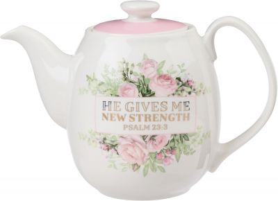 He Gives Me New Strength Ceramic Teapot Psalm 23 3