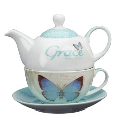 Grace Blue Butterfly Blessings Tea Set for One  Ephesians 2 8
