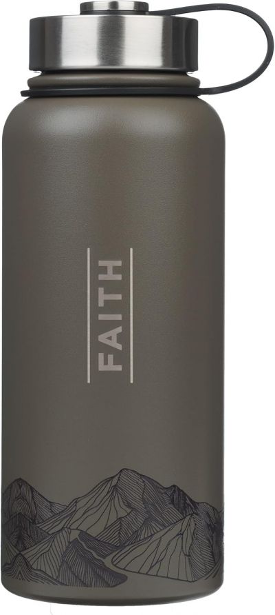 Faith Dusty Brown Stainless Steel Water Bottle  Matthew 17 20