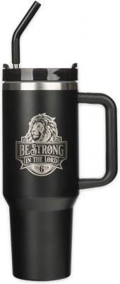Be Strong in the Lord Black 40 Oz Tumbler with Reusable Straw Ephesians 6 10