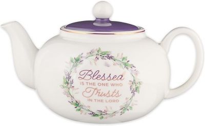Blessed Purple Floral Ceramic Teapot  Jeremiah 17 7