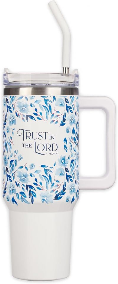 Trust in the Lord Blue Botany 40 oz Stainless Steel Travel Tumbler with Straw  Proverbs 3 5