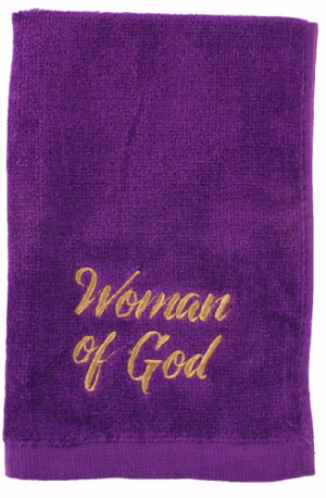 Woman of God Purple with Gold Lettering Pastor Towel