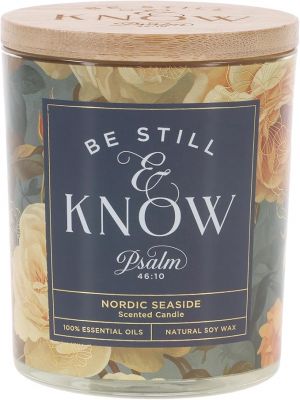 Be Still and Know Yellow Rose Nordic Seaside Scented Candle in a Glass Jar Psalm 46 10