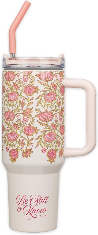 Be Still and Know Pink Spring Floral 40 Oz Tumbler with Reusable Straw  Psalm 46 10
