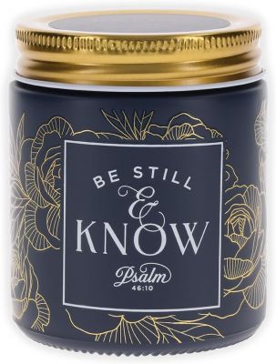 Be Still and Know Golden Rose Nordic Seaside Scented Candle in a Blue Glass Jar Psalm 46 10