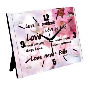 1 Cor 13 Inspirational Desktop Clock