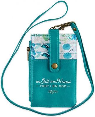 Be Still and Know Floral Teal Faux Leather ID Card Holder