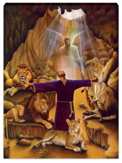 Daniel in the Lion's Den Stretched  Large Canvas Black Art