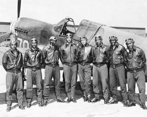 Tuskegee Airmen Posed with P 40 Warhawk 1945 Black Art