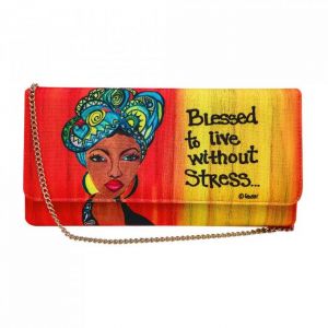Blessed To Live Without Stress Afrocentric Chain Clutch Bag