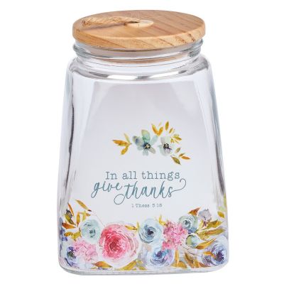 Give Thanks Pink Ranunculus Glass Gratitude Jar with Cards