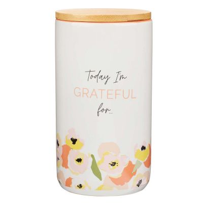 Today I'm Grateful For Peach Poppy Ceramic Gratitude Jar with Cards
