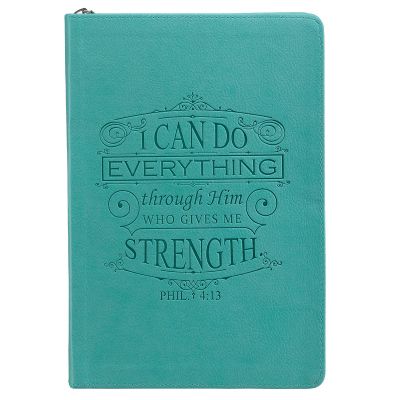 I Can Do Everything Zippered Classic LuxLeather Journal In Turquoise Philippians 4:13
