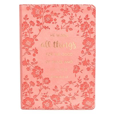 All Things Coral Faux Leather Slimline Journal Romans 8:28