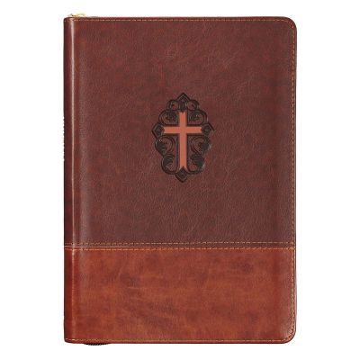 John 3:16 Two tone Brown and Saddle Tan Zippered Faux Leather Journal John 3:16