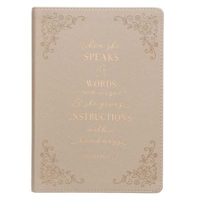 When She Speaks Taupe Faux Leather Classic Journal Proverbs 31:26