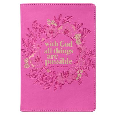 With God Pink Wreath Faux Leather Classic Journal Matthew 19:26