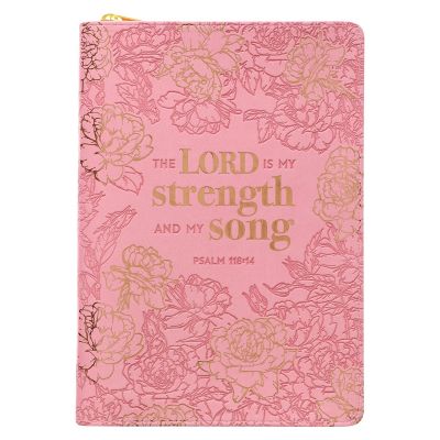 My Strength and My Song Pink Faux Leather Classic Journal with Zippered Closure Psalm 118:14