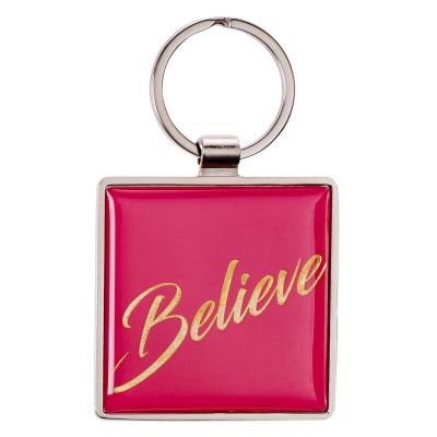 Believe Pink Metal Key Ring