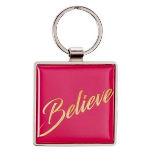 Believe Pink Metal Key Ring