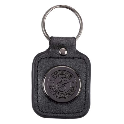 Strong and Courageous Black Faux Leather Key Ring