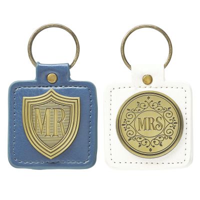Mr and Mrs set of two Key Rings in Tin