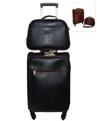 Alligator and Ostrich In Black  Luggage Set