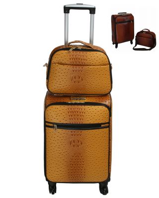 Alligator and Ostrich In Mustard Luggage Set