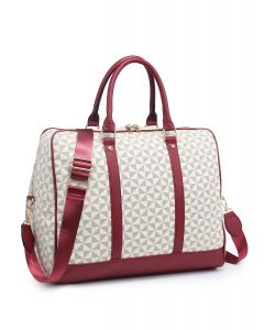 Monogram Pattern Burgundy and Beige Duffle Bag