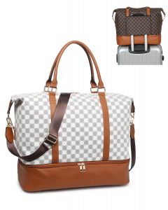 Monogram Pattern Brown and White Duffle Bag #1